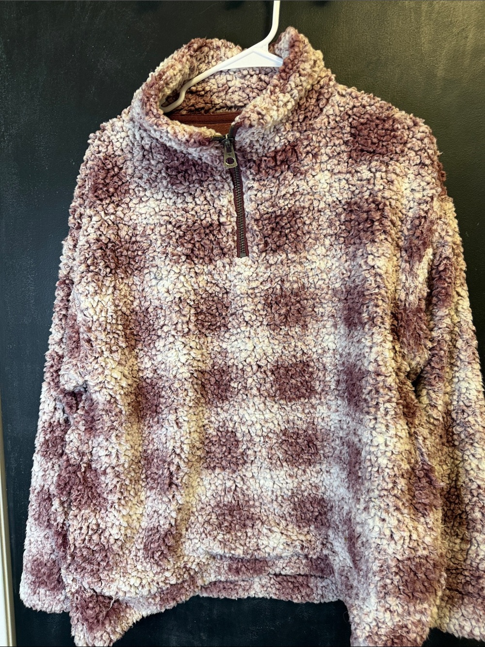 Dylan by True Grit Sherpa Fleece Quarter Zip Pullover Sweater Medium Mauve Pink